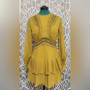 ASOS Mustard Long Sleeve Dress with Crochet Details